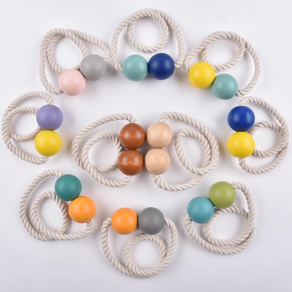 Max 1 Pair Magnetic Wooden Beads Window Curtain Tie Back Yellow + Blue