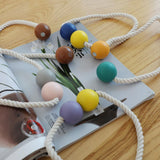 Max 1 Pair Magnetic Wooden Beads Window Curtain Tie Back Yellow + Blue