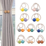 Max 1 Pair Magnetic Wooden Beads Window Curtain Tie Back Yellow + Blue