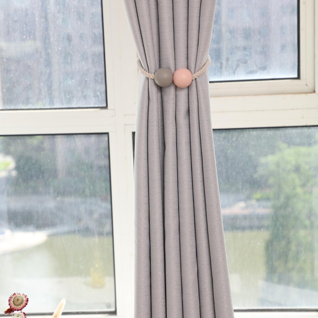 Max 1 Pair Magnetic Wooden Beads Window Curtain Tie Back Pink + Gray