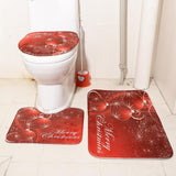 Max 3 Pieces Flannel Non Slip Bath Mat Toilet Lid Cover Christmas Decor Red