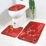 Max 3 Pieces Flannel Non Slip Bath Mat Toilet Lid Cover Christmas Decor Red