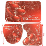 Max 3 Pieces Flannel Non Slip Bath Mat Toilet Lid Cover Christmas Decor Red