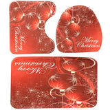 Max 3 Pieces Flannel Non Slip Bath Mat Toilet Lid Cover Christmas Decor Red