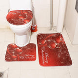 Max 3 Pieces Flannel Non Slip Bath Mat Toilet Lid Cover Christmas Decor Red