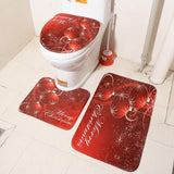 Max 3 Pieces Flannel Non Slip Bath Mat Toilet Lid Cover Christmas Decor Red