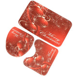 Max 3 Pieces Flannel Non Slip Bath Mat Toilet Lid Cover Christmas Decor Red