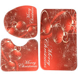 Max 3 Pieces Flannel Non Slip Bath Mat Toilet Lid Cover Christmas Decor Red