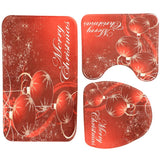 Max 3 Pieces Flannel Non Slip Bath Mat Toilet Lid Cover Christmas Decor Red