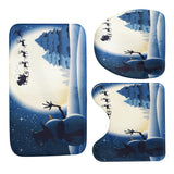 Max 3 Pieces Flannel Non Slip Bath Mat Toilet Lid Cover Christmas Decor Blue