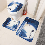 Max 3 Pieces Flannel Non Slip Bath Mat Toilet Lid Cover Christmas Decor Blue