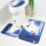 Max 3 Pieces Flannel Non Slip Bath Mat Toilet Lid Cover Christmas Decor Blue