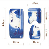 Max 3 Pieces Flannel Non Slip Bath Mat Toilet Lid Cover Christmas Decor Blue