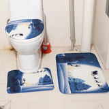 Max 3 Pieces Flannel Non Slip Bath Mat Toilet Lid Cover Christmas Decor Blue