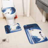 Max 3 Pieces Flannel Non Slip Bath Mat Toilet Lid Cover Christmas Decor Blue