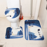 Max 3 Pieces Flannel Non Slip Bath Mat Toilet Lid Cover Christmas Decor Blue