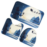 Max 3 Pieces Flannel Non Slip Bath Mat Toilet Lid Cover Christmas Decor Blue