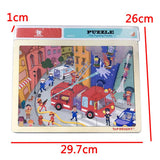 Max 24 Pieces Wooden Jigsaw Puzzle Baby Kids Puzzle Toy Fire Fighting