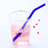 Max 1pcs Creative Curved Glass Drinking Straw Bent With Brush Dark Blue