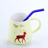 Max 1pcs Creative Curved Glass Drinking Straw Bent With Brush Dark Blue