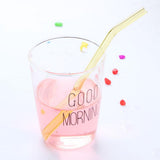Max 1pcs Creative Curved Glass Drinking Straw Bent With Brush Yellow