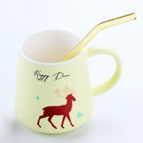 Max 1pcs Creative Curved Glass Drinking Straw Bent With Brush Yellow