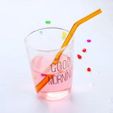 Max 1pcs Creative Curved Glass Drinking Straw Bent With Brush Brownish Gold