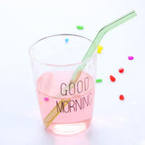 Max 1pcs Creative Curved Glass Drinking Straw Bent With Brush Lime Green