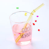 Max 1 Piece Reusable Bamboo Joint Bent Glass Drinking Straw Non-Toxic Yellow