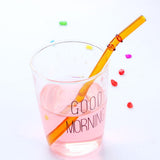 Max 1 Piece Reusable Bamboo Joint Bent Glass Drinking Straw Non-Toxic Amber
