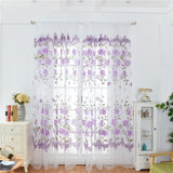 Max Offset Printed Voile Slot Top Panel Tulle Window Blinds Purple-100x200cm