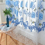 Max Offset Printed Voile Slot Top Panel Tulle Window Blinds Blue-100x200cm