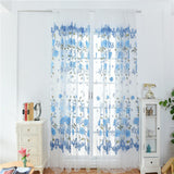 Max Offset Printed Voile Slot Top Panel Tulle Window Blinds Blue-100x270cm