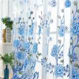 Max Offset Printed Voile Slot Top Panel Tulle Window Blinds Blue-100x270cm