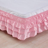 Solid Color Tri-layer Ruffle Elastic Band Bed Skirt Pink-120x200cm(Full)