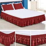 Max Solid Color Tri-layer Ruffle Elastic Band Bed Skirt Wine Red-100x200cm(Twin) - Aladdin Shoppers