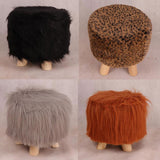 Soft Furry Round Footstool Cover Little Stool Chair Black - 28cm