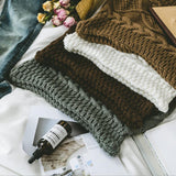 Double-cable Knitting Pattern Knit Throw Pillow Case 45x45cm Dark Brown