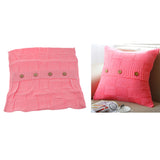 Max 100% Cotton Cable Knit Button Throw Pillow Case 45x45cm Pink