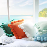 Max Knitting Pillowcase Boho Style Fringe Cushion Cover Plush Ball - Orange - Aladdin Shoppers