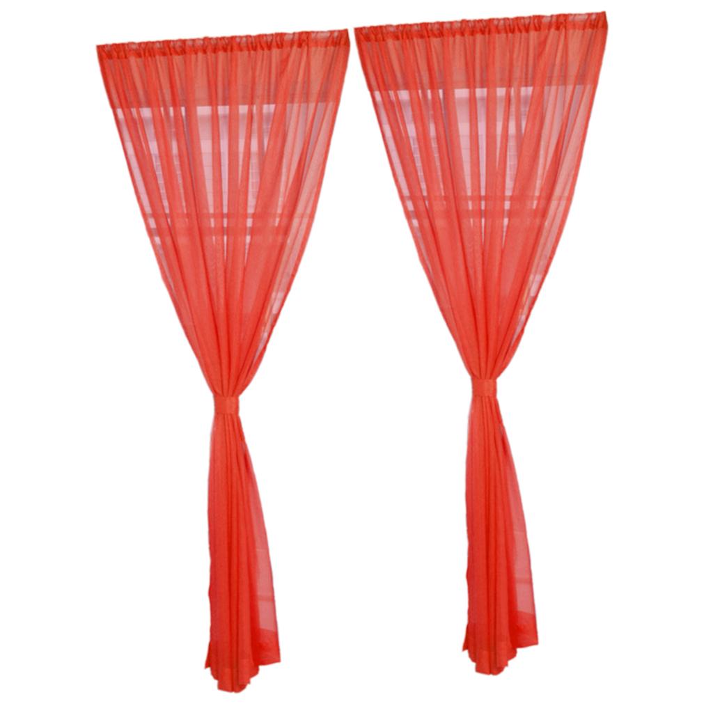 Max 2 Panel Kitchen Curtain Sheer Door Window Voile Drape Red - 200x270cm