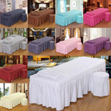 SPA Massage Table Linen Set Bed Skirt Pillow Case Stool Cover White-S