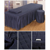 SPA Massage Table Linen Set Bed Skirt Pillow Case Stool Cover Dark Blue-S