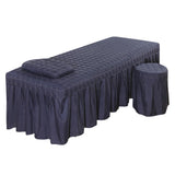 Maxbell SPA Massage Table Linen Set Bed Skirt Pillow Case Stool Cover Dark Blue-S