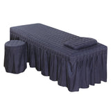 Maxbell SPA Massage Table Linen Set Bed Skirt Pillow Case Stool Cover Dark Blue-S