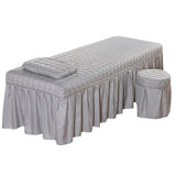 SPA Massage Table Linen Set Bed Skirt Pillow Case Stool Cover Grey-S