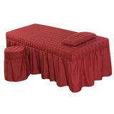 SPA Massage Table Linen Set Bed Skirt Pillow Case Stool Cover Wine Red-S