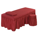 Maxbell SPA Massage Table Linen Set Bed Skirt Pillow Case Stool Cover Wine Red-S