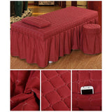 Maxbell SPA Massage Table Linen Set Bed Skirt Pillow Case Stool Cover Wine Red-S