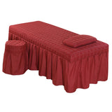 Maxbell SPA Massage Table Linen Set Bed Skirt Pillow Case Stool Cover Wine Red-S